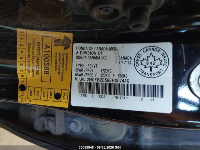 Продажа на аукционе авто 2014 Honda Civic Lx, vin: 2HGFB2E56EH007446, номер лота: 30098948