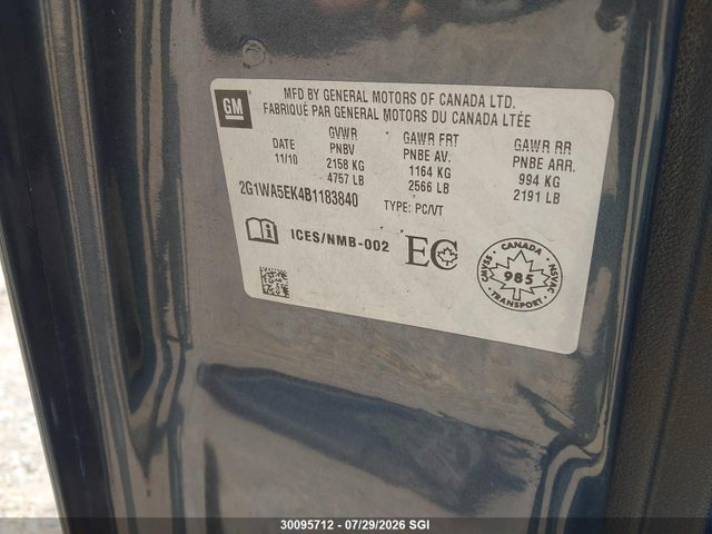 30095712 :رقم المزاد ، 2G1WA5EK4B1183840 vin ، 2011 Chevrolet Impala Ls مزاد بيع