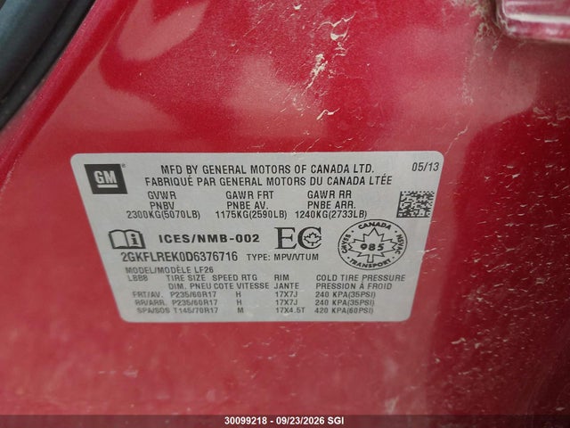Продаж на аукціоні авто 2013 Gmc Terrain Sle, vin: 2GKFLREK0D6376716, номер лоту: 30099218