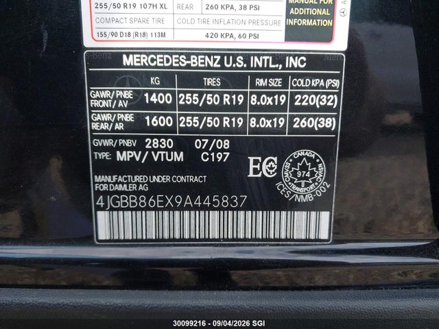 Продажа на аукционе авто 2009 Mercedes-benz Ml 350, vin: 4JGBB86EX9A445837, номер лота: 30099216