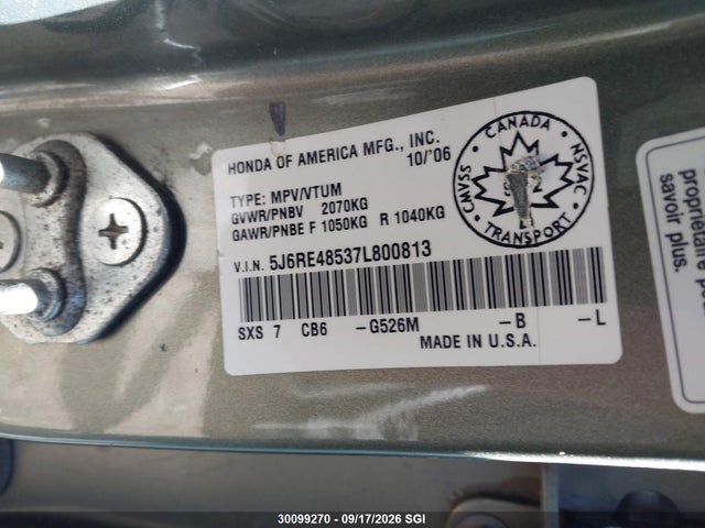 Aukcja sprzedaży 2007 Honda Cr-v Ex, vin: 5J6RE48537L800813, numer aukcji: 30099270