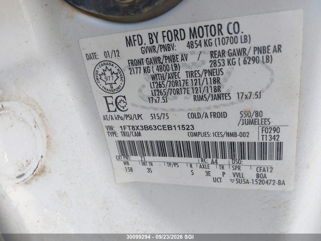 Aukcja sprzedaży 2012 Ford F350 Super Duty, vin: 1FT8X3B63CEB11523, numer aukcji: 30099294