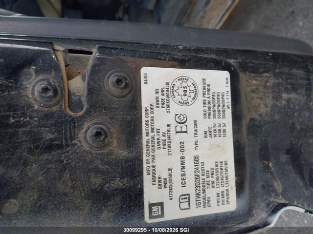 2006 Gmc Sierra K2500 Heavy Duty მანქანა იყიდება აუქციონზე, vin: 1GTHK23D26F241605, აუქციონის ნომერი: 30099295