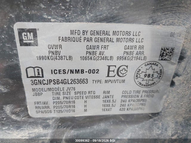 Chevrolet TRAX 1LT 2016 3GNCJPSB4GL263663 Image 9