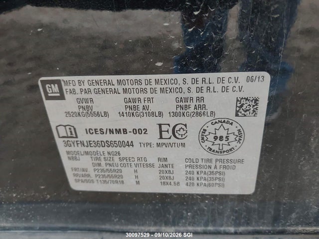 Aukcja sprzedaży 2013 Cadillac Srx Premium Collection, vin: 3GYFNJE36DS650044, numer aukcji: 30097529