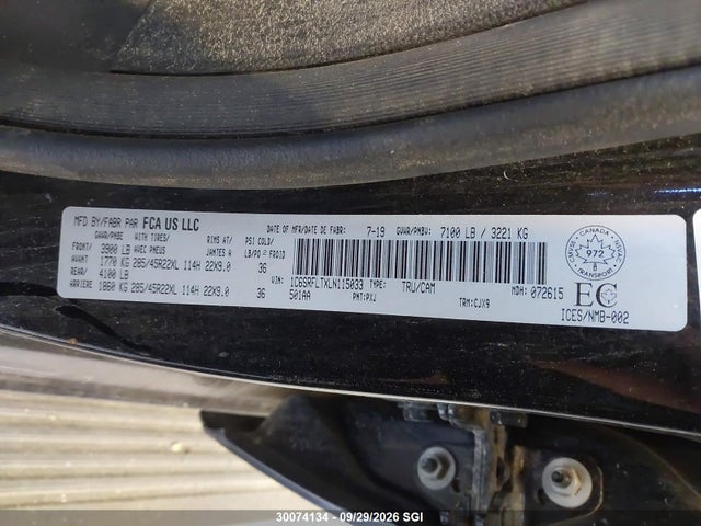 Продажа на аукционе авто 2020 Ram 1500 Rebel, vin: 1C6SRFLTXLN115033, номер лота: 30074134
