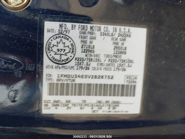 Auction sale of the 1997 Ford Explorer, vin: 1FMDU34E0VZB28752, lot number: 30092233