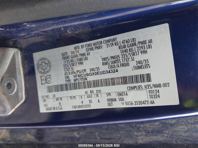 Ford ESCAPE SE 2014 1FMCU9GX0EUD34324 Image 9