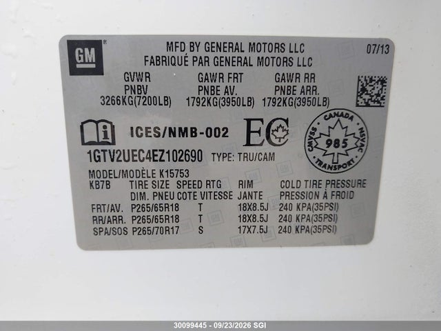 Aukcja sprzedaży 2014 Gmc Sierra K1500 Sle, vin: 1GTV2UEC4EZ102690, numer aukcji: 30099445