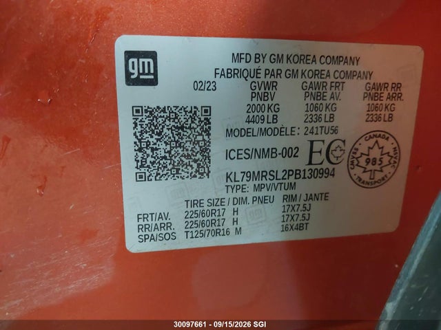 KL79MRSL2PB130994 Chevrolet Trailblazer Lt