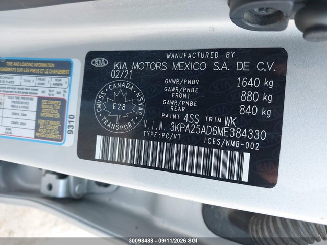 KIA RIO S 2021 3KPA25AD6ME384330 Image 9
