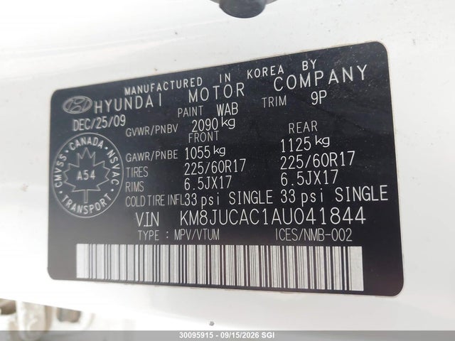 Auction sale of the 2010 Hyundai Tucson Gls/limited, vin: KM8JUCAC1AU041844, lot number: 30095915