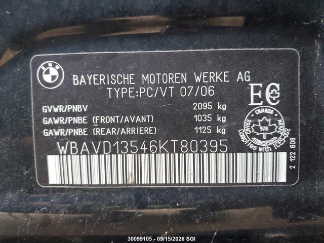 2006 Bmw 325 Xi მანქანა იყიდება აუქციონზე, vin: WBAVD13546KT80395, აუქციონის ნომერი: 30099105