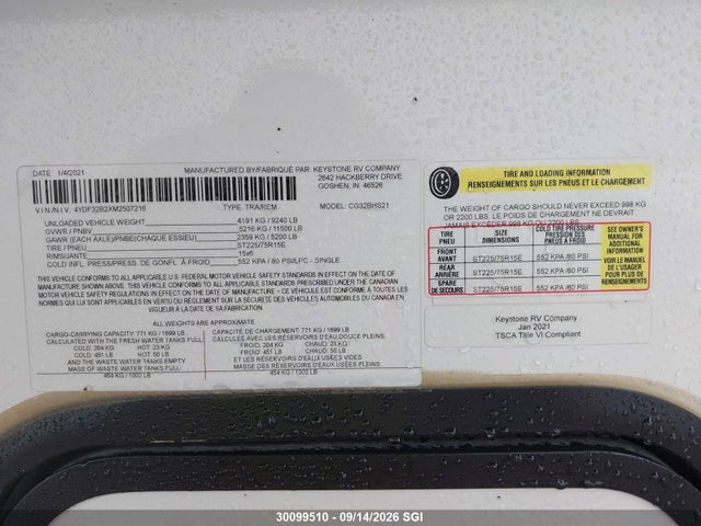 4YDF32B2XM2507216 Keystone Cougar 32bh521