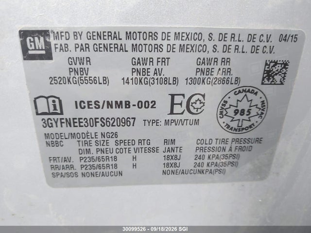3GYFNEE30FS620967 Cadillac Srx Luxury Collection