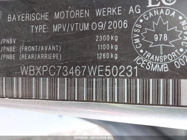 Продажа на аукционе авто 2007 Bmw X3 3.0i, vin: WBXPC73467WE50231, номер лота: 30099536