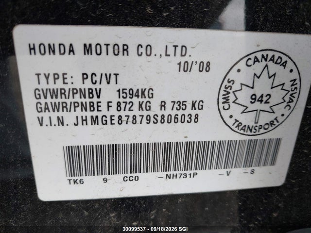 Aukcja sprzedaży 2009 Honda Fit Sport, vin: JHMGE87879S806038, numer aukcji: 30099537