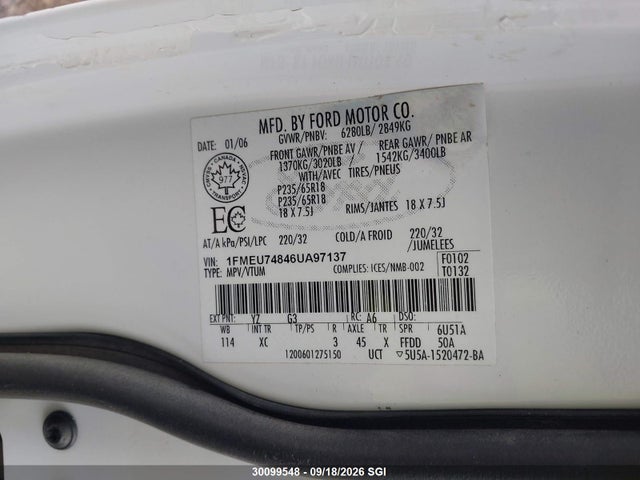 Продажа на аукционе авто 2006 Ford Explorer Eddie Bauer, vin: 1FMEU74846UA97137, номер лота: 30099548