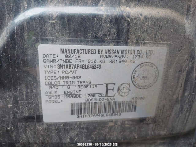 3N1AB7AP4GL645849 Nissan Sentra S/sv/sr/sl