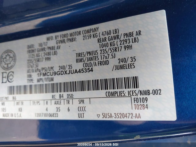 Ford ESCAPE SE 2018 1FMCU9GDXJUA45354 Image 9