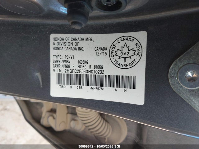 Honda Civic Lx 2016 2HGFC2F56GH010202 Image 9