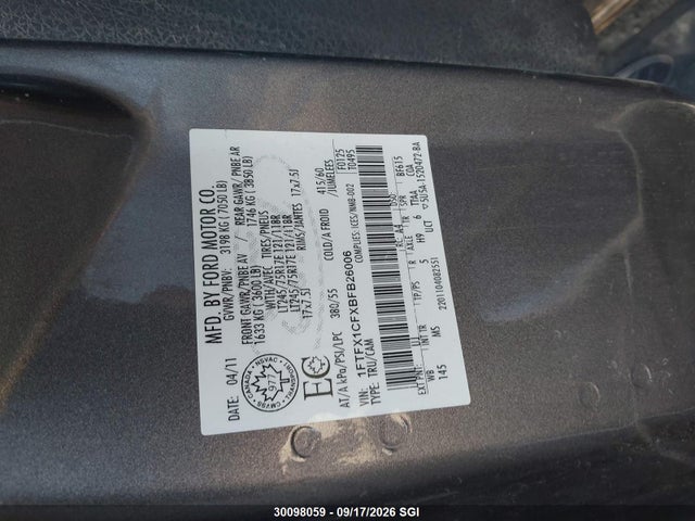 30098059 :رقم المزاد ، 1FTFX1CFXBFB26006 vin ، 2011 Ford F150 Super Cab مزاد بيع