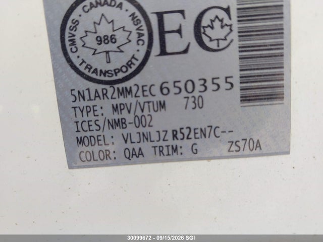 5N1AR2MM2EC650355 Nissan Pathfinder S/sv/sl/platinum