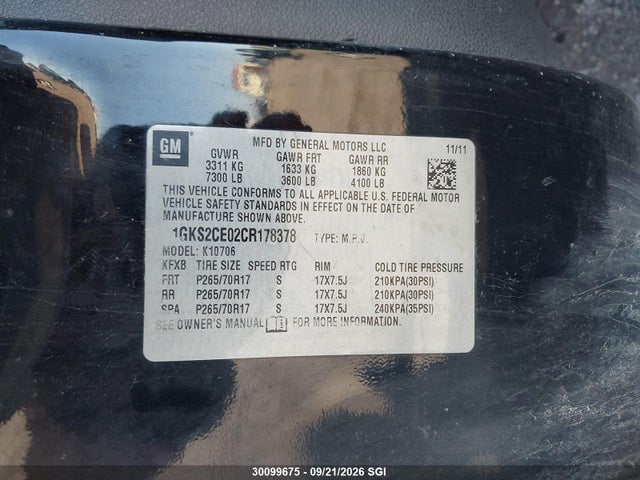 Продаж на аукціоні авто 2012 Gmc Yukon Slt, vin: 1GKS2CE02CR178378, номер лоту: 30099675