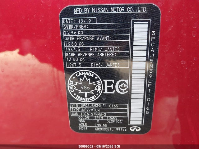 Продажа на аукционе авто 2020 Infiniti Qx50 Pure/luxe/essential/sensory/autograph, vin: 3PCAJ5M39LF110165, номер лота: 30099352
