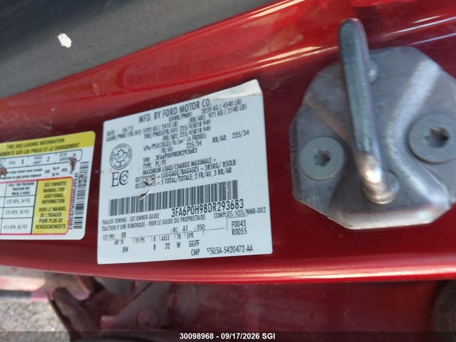Продажа на аукционе авто 2013 Ford Fusion Se, vin: 3FA6P0H98DR293683, номер лота: 30098968