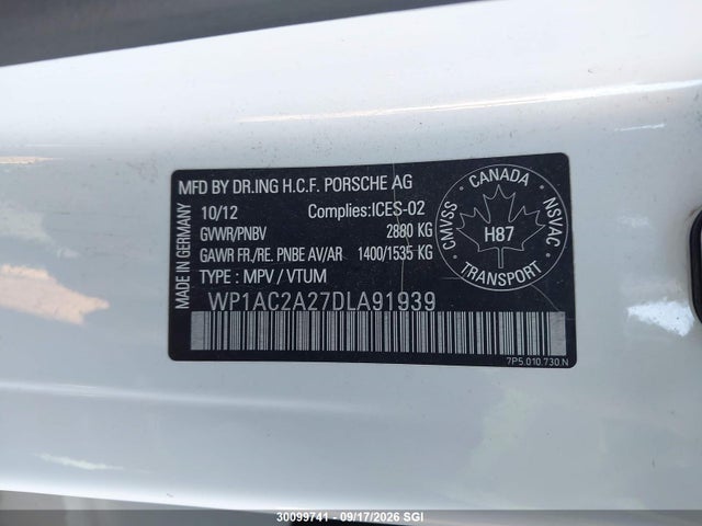 30099741 :رقم المزاد ، WP1AC2A27DLA91939 vin ، 2013 Porsche Cayenne Turbo مزاد بيع