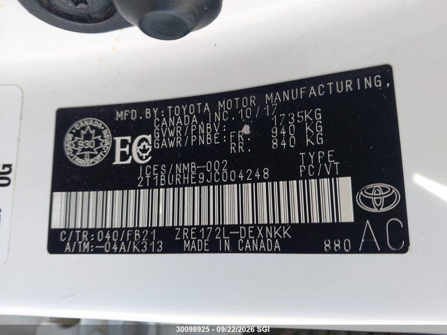 2T1BURHE9JC004248 Toyota Corolla L/le/xle/se/xse