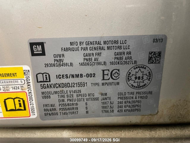 30099749 :رقم المزاد ، 5GAKVCKD8DJ215591 vin ، 2013 Buick Enclave مزاد بيع