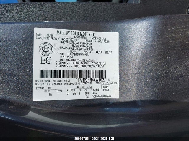 Aukcja sprzedaży 2010 Ford Focus Sel, vin: 1FAHP3HN4AW102714, numer aukcji: 30099756