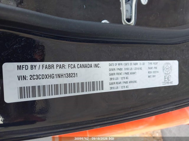 2C3CDXHG1NH138231 Dodge CHARGER GT