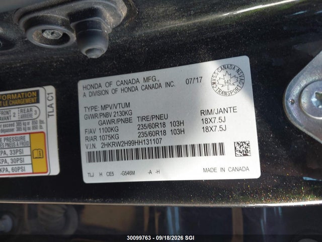 2HKRW2H99HH131107 Honda Cr-v Touring