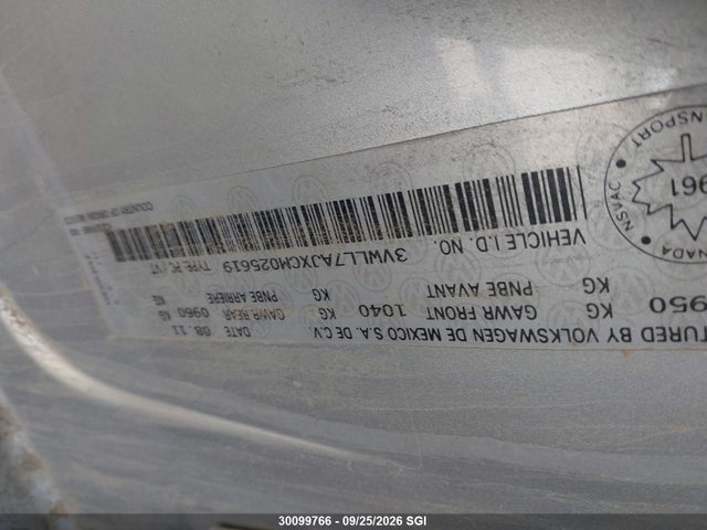 30099766 :رقم المزاد ، 3VWLL7AJXCM025619 vin ، 2012 Volkswagen Jetta Tdi مزاد بيع