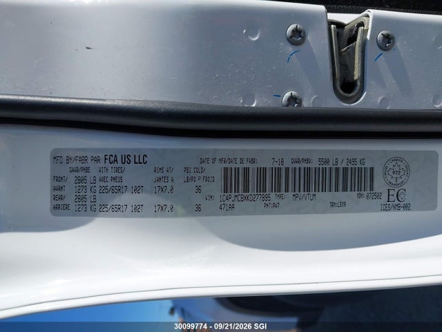 2019 Jeep Cherokee Latitude მანქანა იყიდება აუქციონზე, vin: 1C4PJMCBXKD277895, აუქციონის ნომერი: 30099774