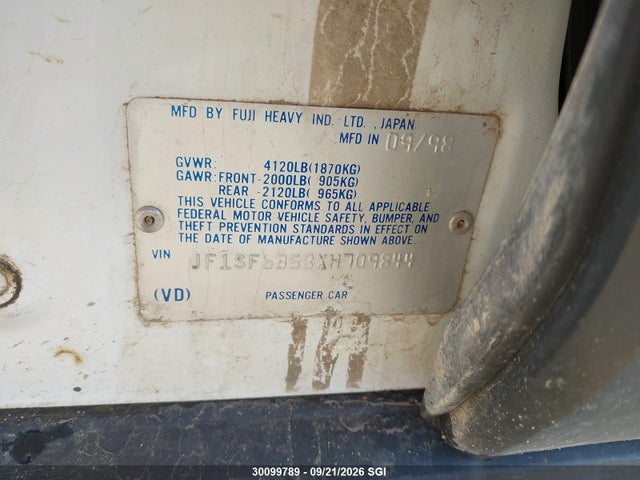 Aukcja sprzedaży 1999 Subaru Forester L, vin: JF1SF6358XH709844, numer aukcji: 30099789