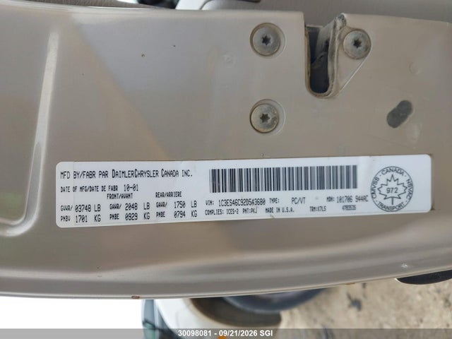 2002 Chrysler Neon Le მანქანა იყიდება აუქციონზე, vin: 1C3ES46C92D543680, აუქციონის ნომერი: 30098081