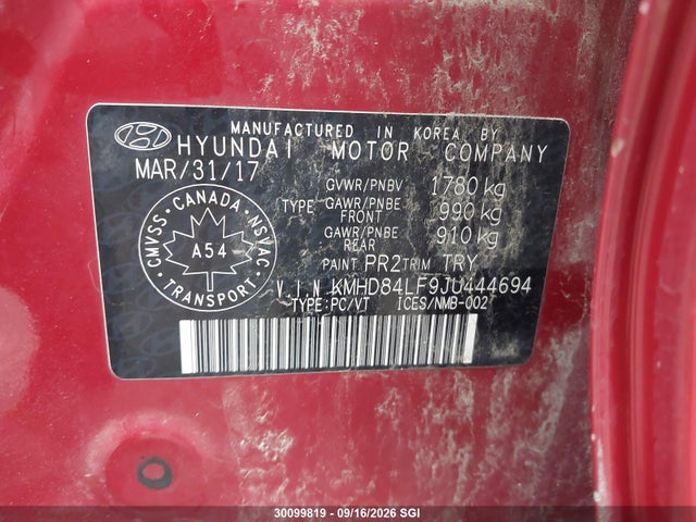 KMHD84LF9JU444694 Hyundai Elantra Sel/value/limited