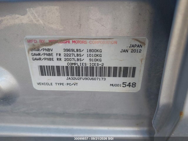 Aukcja sprzedaży 2012 Mitsubishi Lancer Es/es Sport, vin: JA32U2FU9CU607173, numer aukcji: 30099857