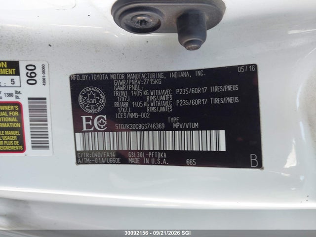 5TDZK3DC8GS746369 Toyota Sienna