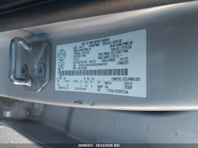 2013 Ford Escape Se მანქანა იყიდება აუქციონზე, vin: 1FMCU0GX0DUD44121, აუქციონის ნომერი: 30099435