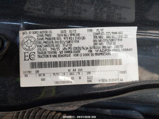 Aukcja sprzedaży 2013 Ford Focus Se, vin: 1FADP3K29DL159641, numer aukcji: 30099913