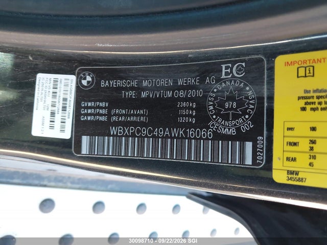 2010 Bmw X3 Xdrive30i მანქანა იყიდება აუქციონზე, vin: WBXPC9C49AWK16066, აუქციონის ნომერი: 30098710