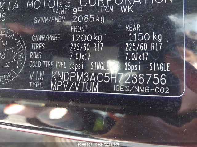 2017 Kia Sportage Lx მანქანა იყიდება აუქციონზე, vin: KNDPM3AC5H7236756, აუქციონის ნომერი: 30099924