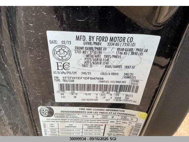 2013 Ford F150 Supercrew მანქანა იყიდება აუქციონზე, vin: 1FTFW1EF1DFB47698, აუქციონის ნომერი: 30099934