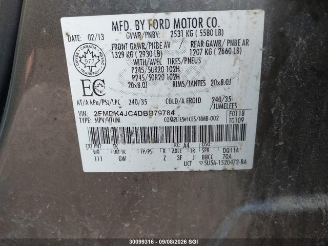 Aukcja sprzedaży 2013 Ford Edge Sel, vin: 2FMDK4JC4DBB79784, numer aukcji: 30099316