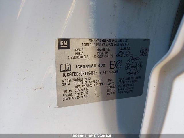 1GCGTBE30F1164808 Chevrolet Colorado Lt